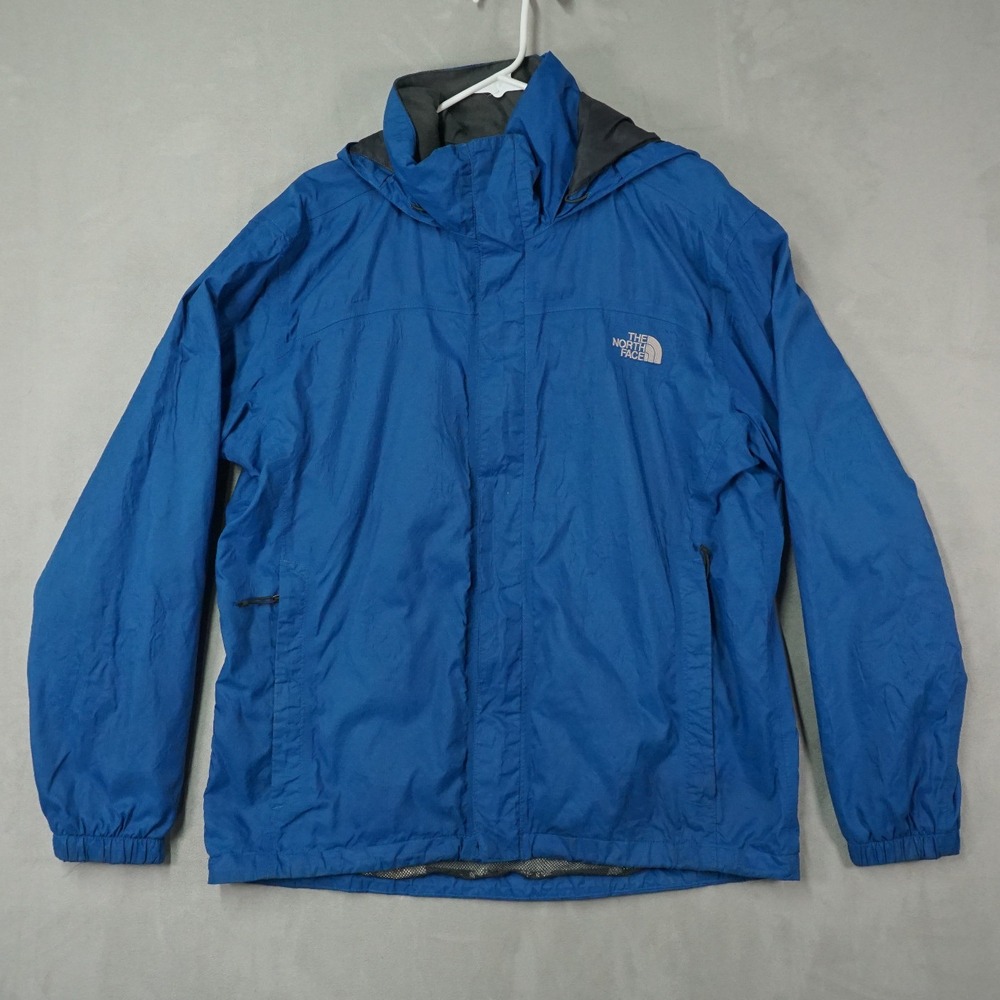 The North Face Resolve Jacket Mens M Blue HyVent Hooded Waterproof Shell READ